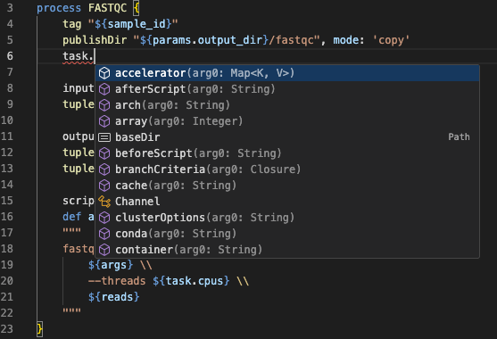 Auto-completado de propiedades de tarea