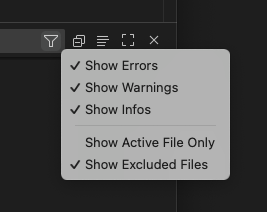 Filtrer le panneau problèmes
